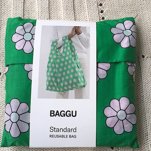 NWT BAGGU Green Daisy Reusable Shopping Bag Tote Purse Standard Size - Picture 3 of 11